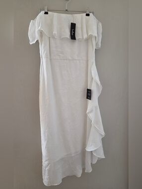 Lulu's White Off-Shoulder Ruffle Midi Dress